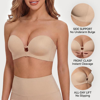 Maison Belle™ Strapless Front-Closure Push-Up Bra, Lift & Support, Padded