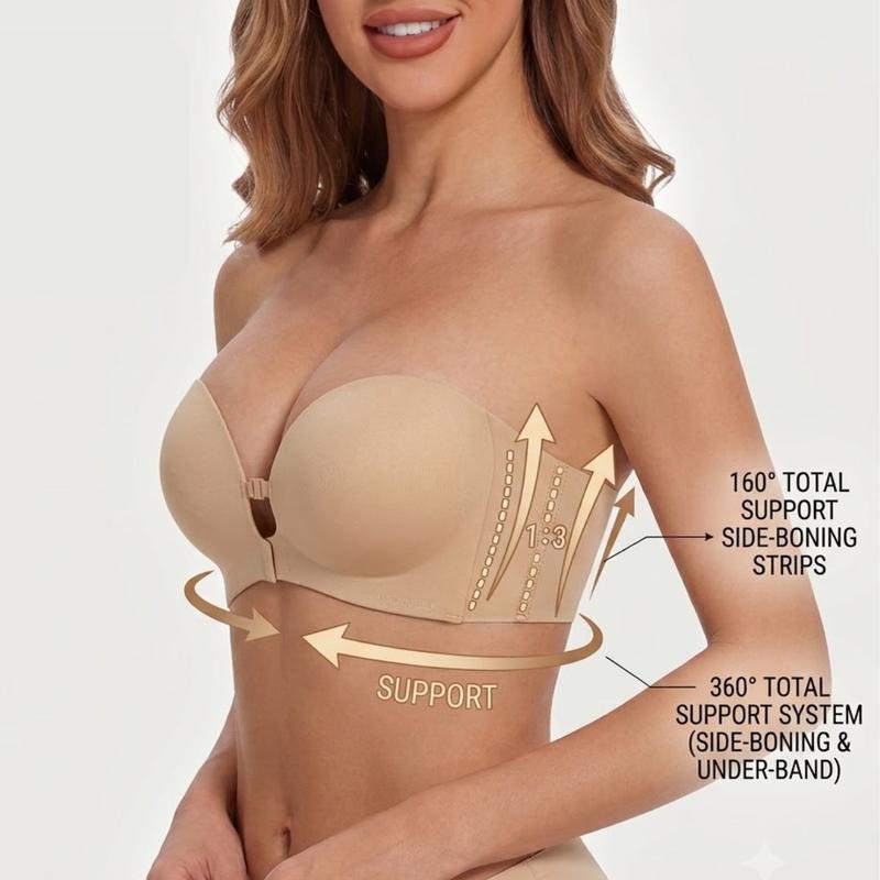 Maison Belle™ Strapless Front-Closure Push-Up Bra, Lift & Support, Padded