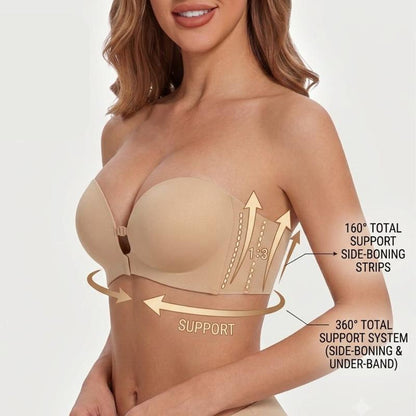 Maison Belle™ Strapless Front-Closure Push-Up Bra, Lift & Support, Padded