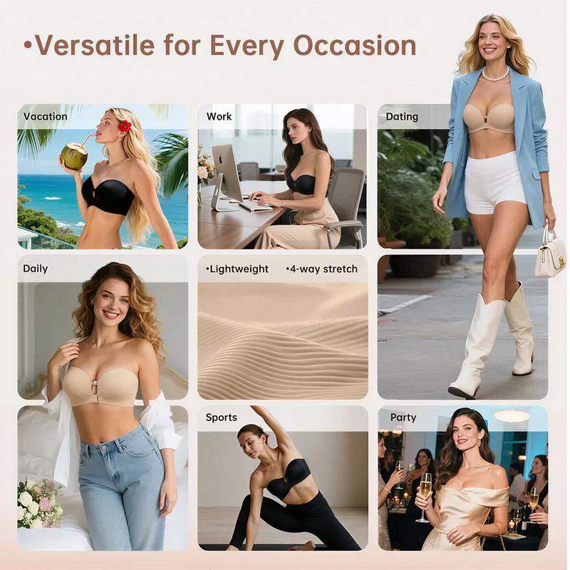 Maison Belle™ Strapless Front-Closure Push-Up Bra, Lift & Support, Padded